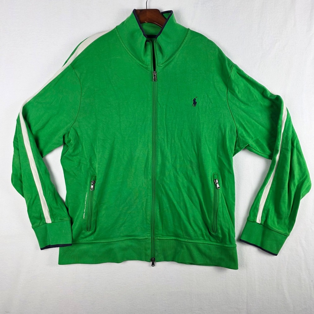 Polo Ralph Lauren Mens XXL Green Full Zip Cotton Track Jacket Navy Pony Logo